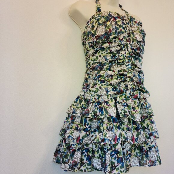 Y2K Papaya Babydoll Halter Neck Tank Top Smoked Boddy RUffle Zip Women S Retro - Picture 4 of 14